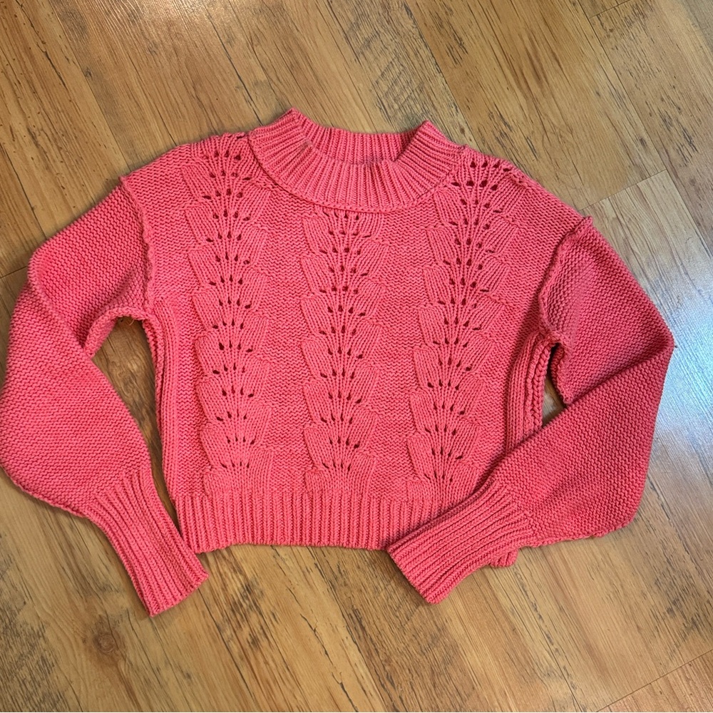 Free People Crop Sweater Coral/Orange Sz XS